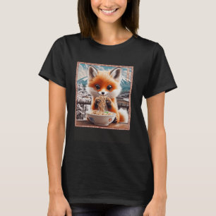 Floral Japanese Mt. Fuji Noodles Cute Fox Pup Rame T-Shirt