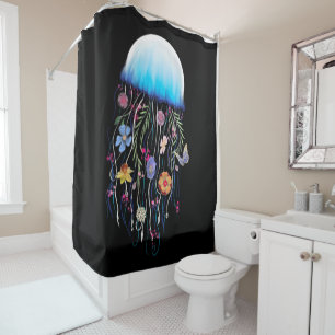 Floral Jellyfish Canvas Print Shower Curtain