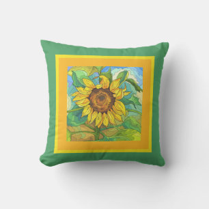Floral, jumbo sunflower on yellow/green cushion