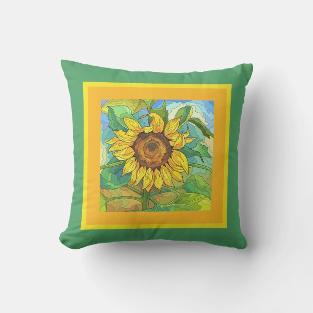 Floral, jumbo sunflower on yellow/green cushion (Front)