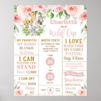 Floral Jungle Animals 1st Birthday Milestone Stats