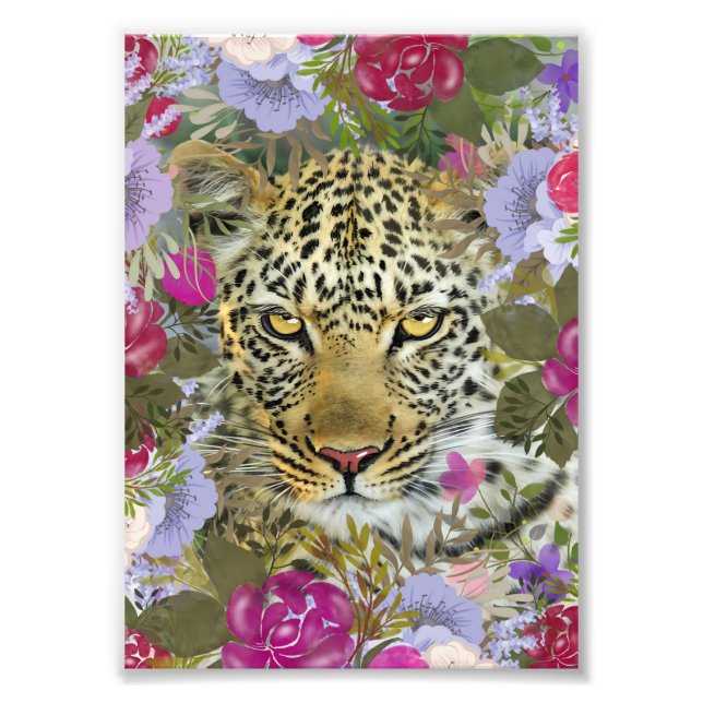 Floral Jungle Safari Leopard Painting Photo Print (Front)