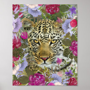 Floral Jungle Safari Leopard Painting Poster