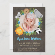 Floral Jungle Safari Wreath Baby Boy Announcement