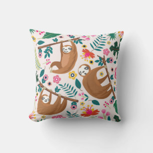 Floral Jungle Sloths Cute Animal Cushion