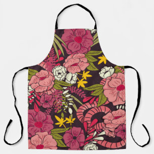 Floral jungle with snakes pattern, tropical flower apron