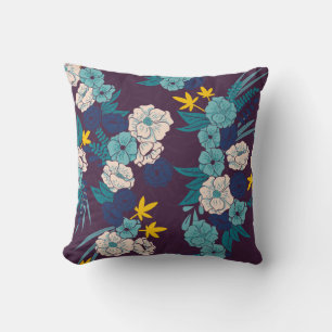 Floral jungle with snakes seamless pattern, tropic cushion