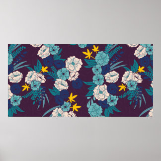 Floral jungle with snakes seamless pattern, tropic poster