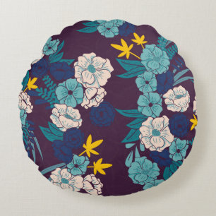 Floral jungle with snakes seamless pattern, tropic round cushion
