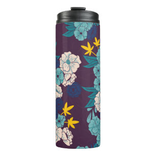 Floral jungle with snakes seamless pattern, tropic thermal tumbler