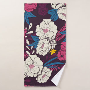 Floral jungle with snakes vintage pattern, tropica bath towel