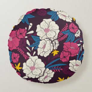 Floral jungle with snakes vintage pattern, tropica round cushion