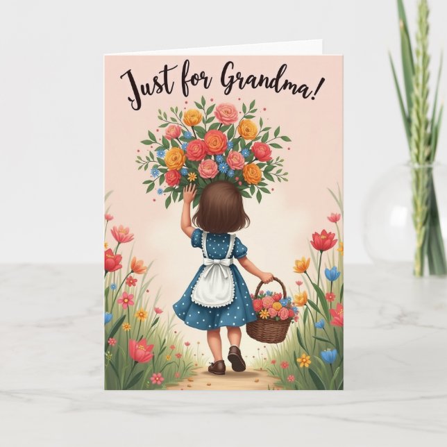 Floral Just For Grandma Card (Front)