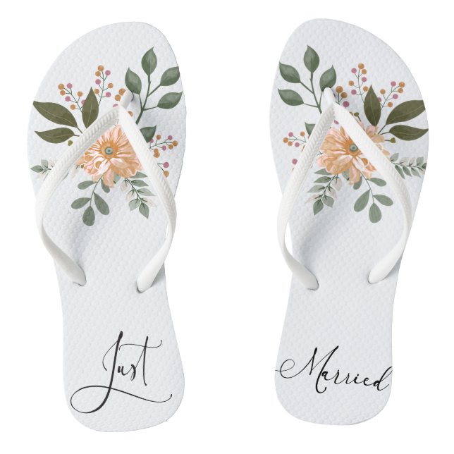 Floral "Just Married" Summer  Thongs (Footbed)