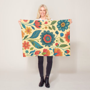Floral Kaleidoscope Garden - Vibrant Nature Art Fleece Blanket