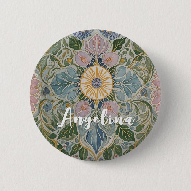 Floral Kaleidoscope Personalized 6 Cm Round Badge (Front)