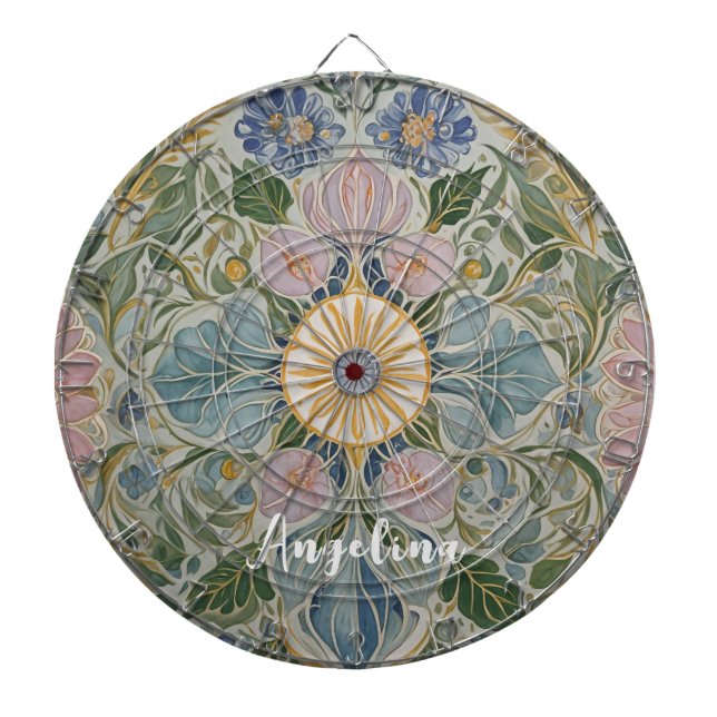 Floral Kaleidoscope Personalized Dartboard (Front)