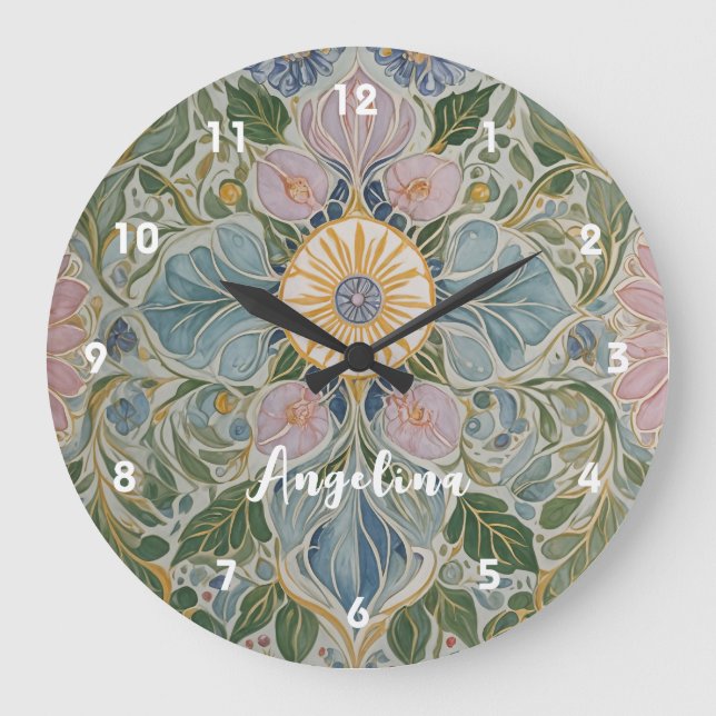 Floral Kaleidoscope Personalized Large Clock (Front)