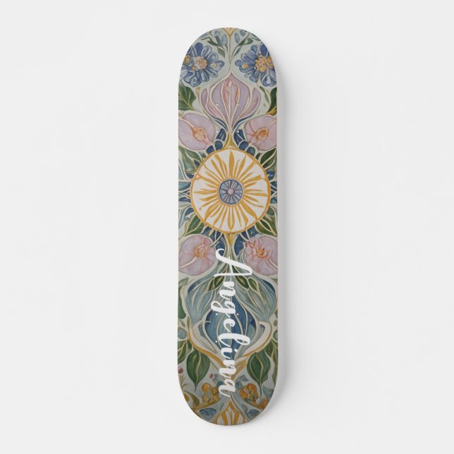 Floral Kaleidoscope Personalized Skateboard (Front)