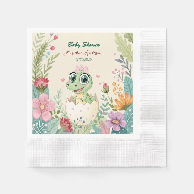 Floral kawaii baby alligator hatching Eggs -Girl Napkin (Front)