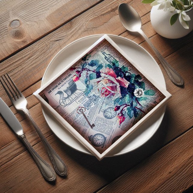 Floral Key Ephemera Decoupage Napkin (Creator Uploaded)