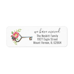 Floral Key Moving Announcement Return Address Label