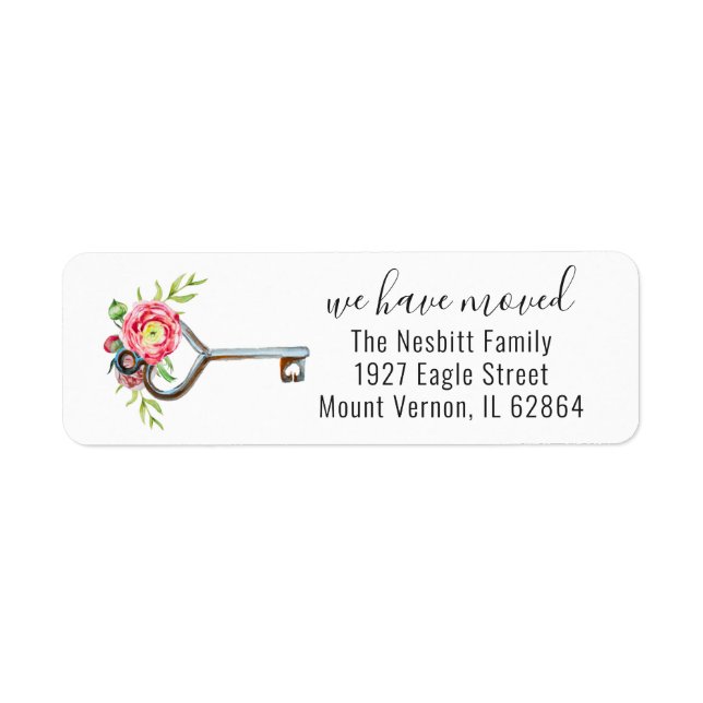 Floral Key Moving Announcement Return Address Label (Front)