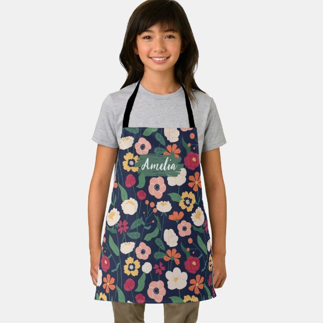Floral Kids Custom Chef Apron, Cooking Baking BBQ Apron (Insitu)