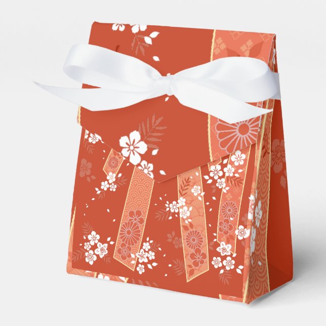 Floral Kimono Pattern Coral Favour Box (Front Side)
