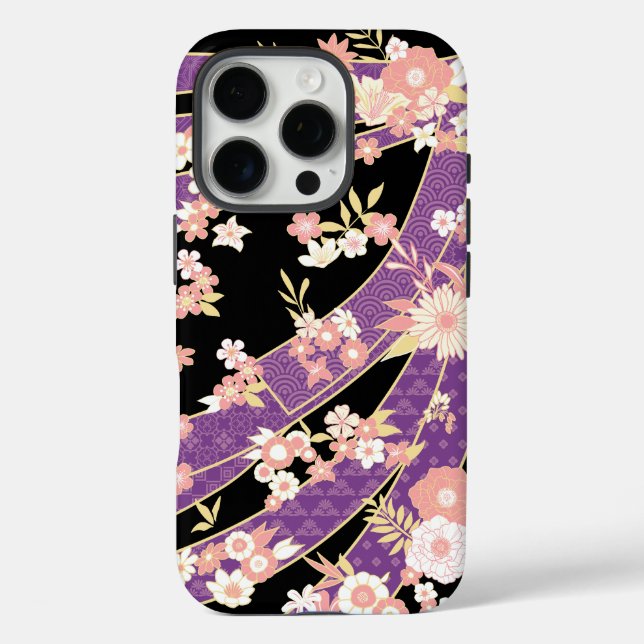 Floral Kimono Pattern Violet Case-Mate iPhone Case (Back)