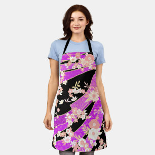 Floral Kimono Pattern Violet Pink Apron