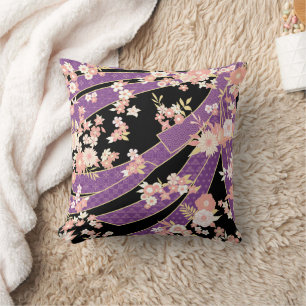 Floral Kimono Pattern Violet Pink Cushion