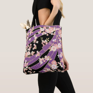 Floral Kimono Pattern Violet Tote Bag