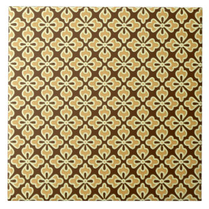 Floral kimono print, caramel and chocolate brown ceramic tile