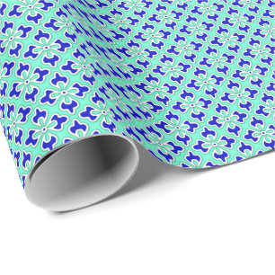 Floral kimono print, cobalt and aqua wrapping paper