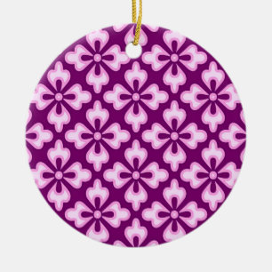Floral kimono print, light pink and plum ceramic tree decoration