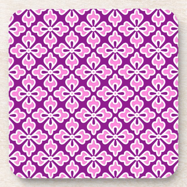 Floral kimono print, orchid pink and purple coaster (Front)