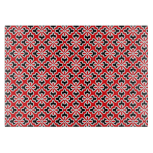 Floral kimono print, red, black and white cutting board