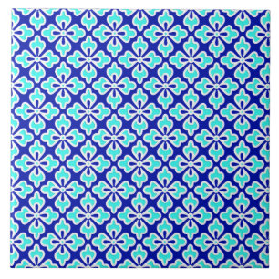 Floral kimono print, turquoise and cobalt blue ceramic tile