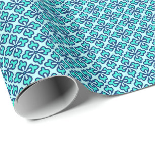 Floral kimono print, turquoise, navy and aqua wrapping paper