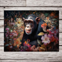 Floral Kingdom: A Chimpanzee Amidst a Garden of Co