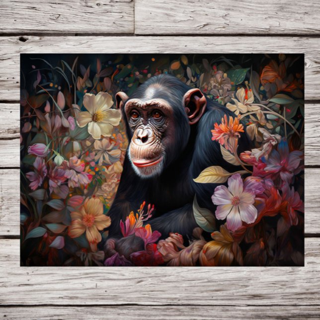 Floral Kingdom: A Chimpanzee Amidst a Garden of Co Poster (Creator Uploaded)