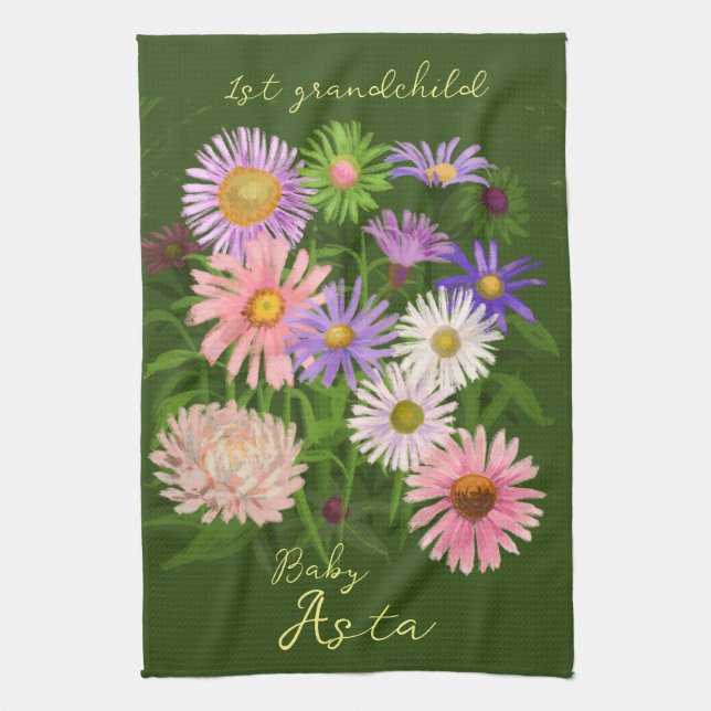 Floral Kitchen towel for a 1st time grandmother  (Vertical)