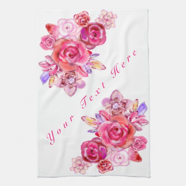 Floral Kitchen Towel with Custom Text (Vertical)