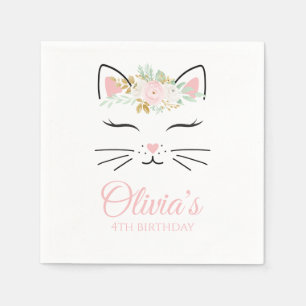 Floral Kitten Birthday party napkins pink