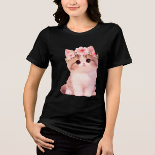 Floral Kitten Crown Charm Tri-Blend Shirt