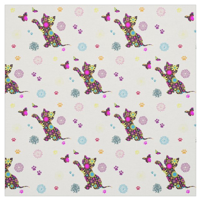 floral kitten fabric (Swatch)