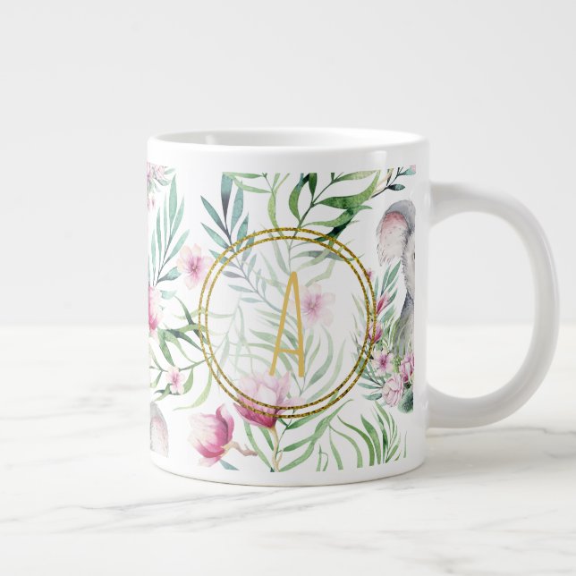 Floral KOALA BEAR Monogram Girls Bedroom Nursery Large Coffee Mug (Right)