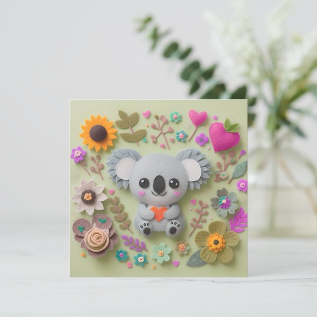 Floral koala holding a heart holiday card (Standing Front)