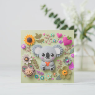 Floral koala holding a heart holiday card